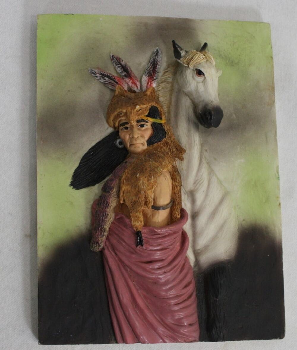 Native American Style Horse Warrior 3D Wall Plaque Western Decor 7.5"